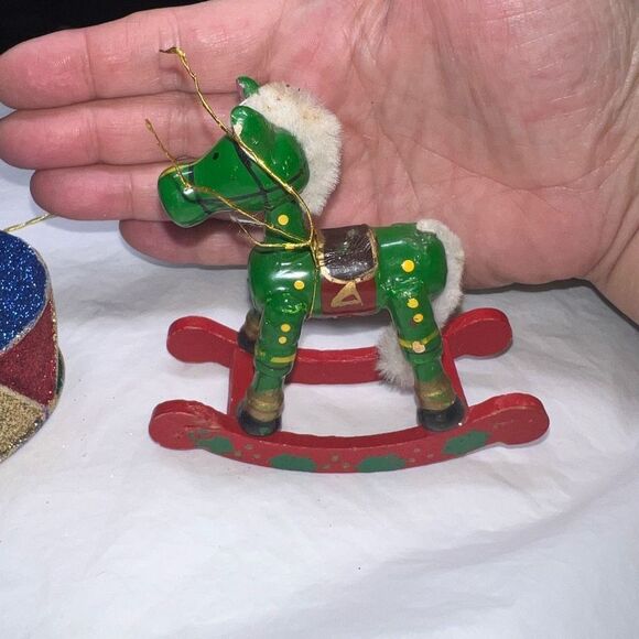 Set of Two Vintage Rocking Horse and Sparkle Drum Ornaments - Picture 4 of 10